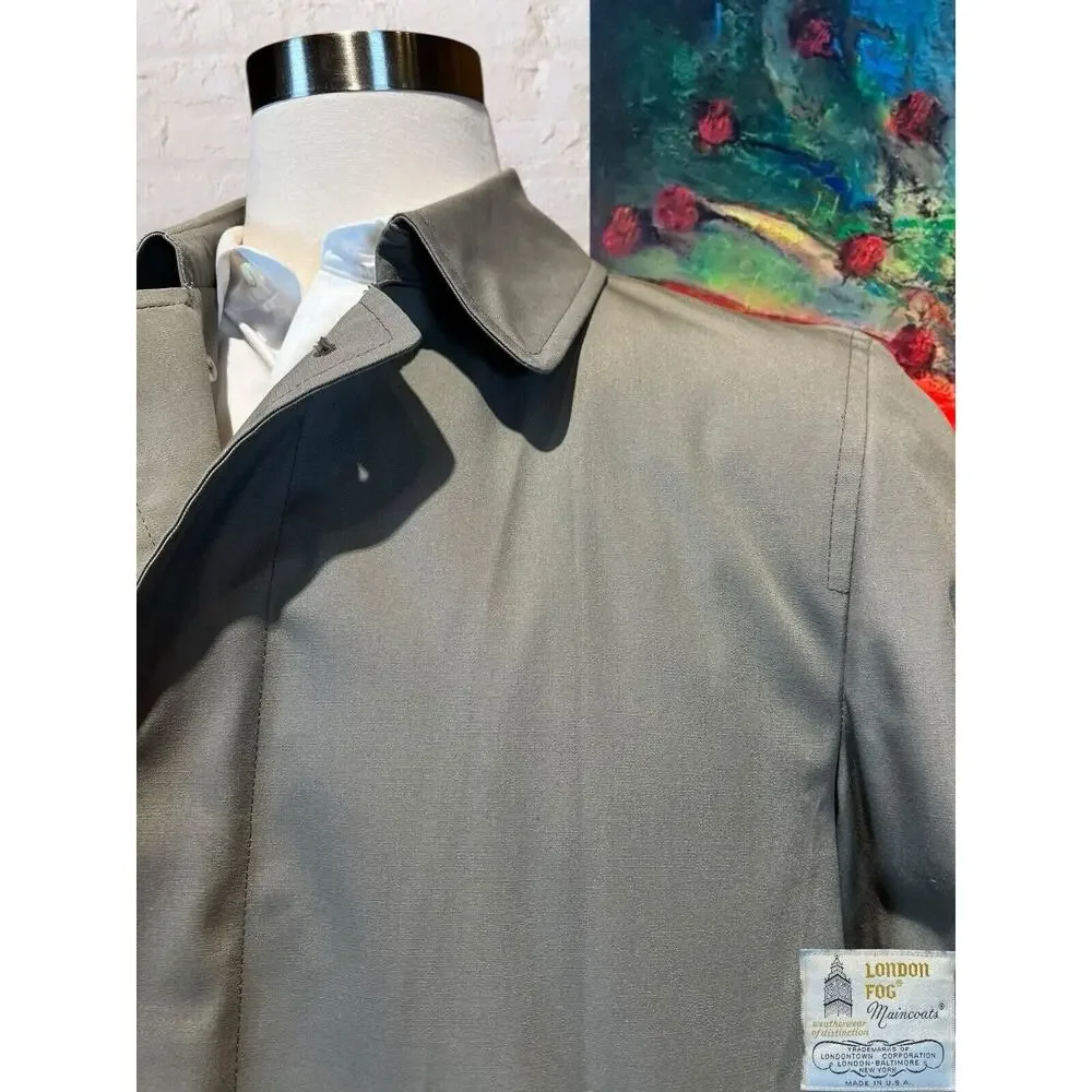 Vintage London Fog Mens 40L Khaki Tan Full Length Trench All Weather Rain Coat - Picture 4 of 15